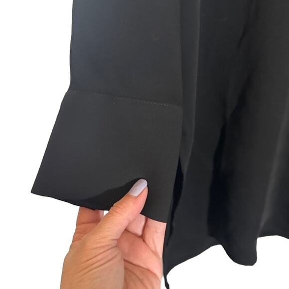 Chico's Black V-Neck Long Sleeve Sailor Collar Side Slit Dress Women Sz 2 12/14 - Picture 3 of 9